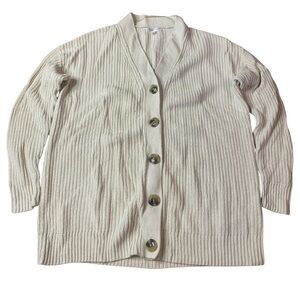 Reitmans Signature Cream Ribbed Knit Button-Up Cardigan - Size Small